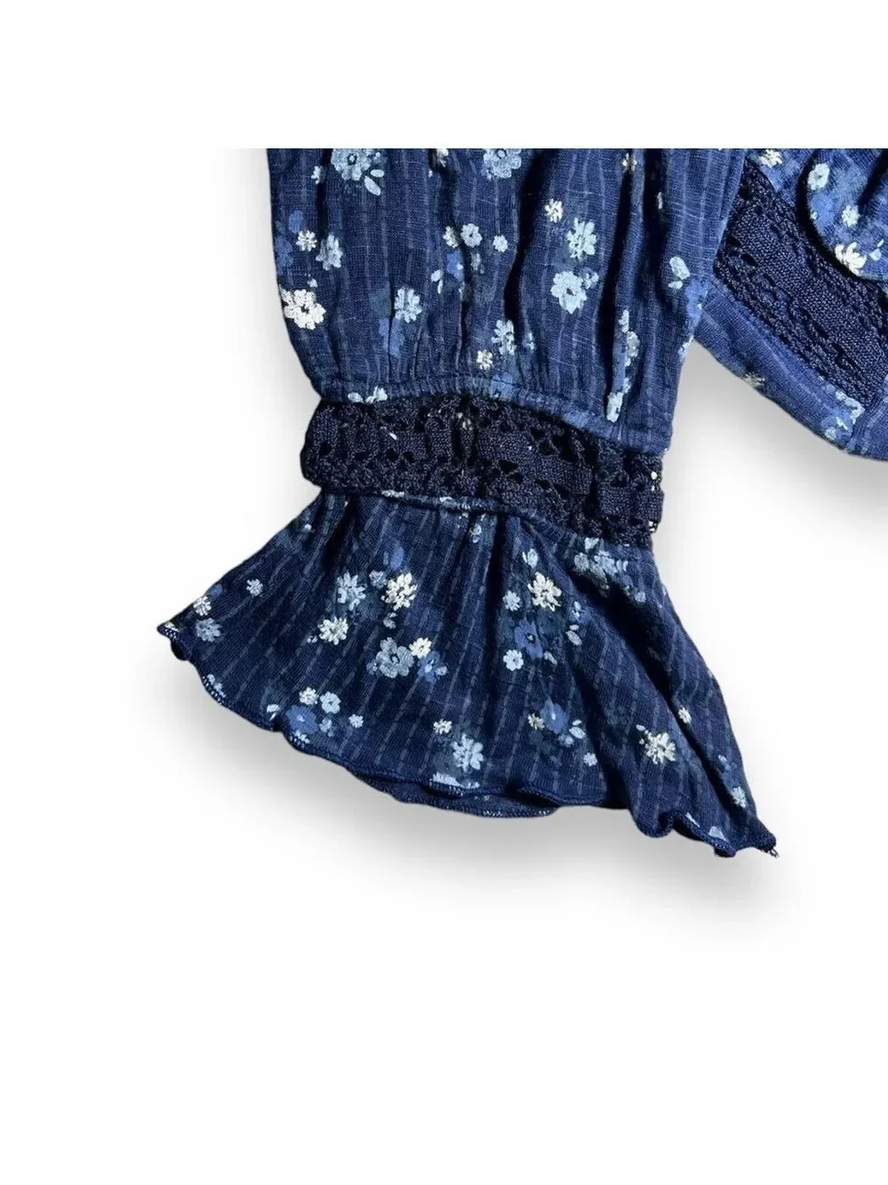 Justice Girl’s Bell Sleeve Crochet Detail Blouse Navy Size 8
